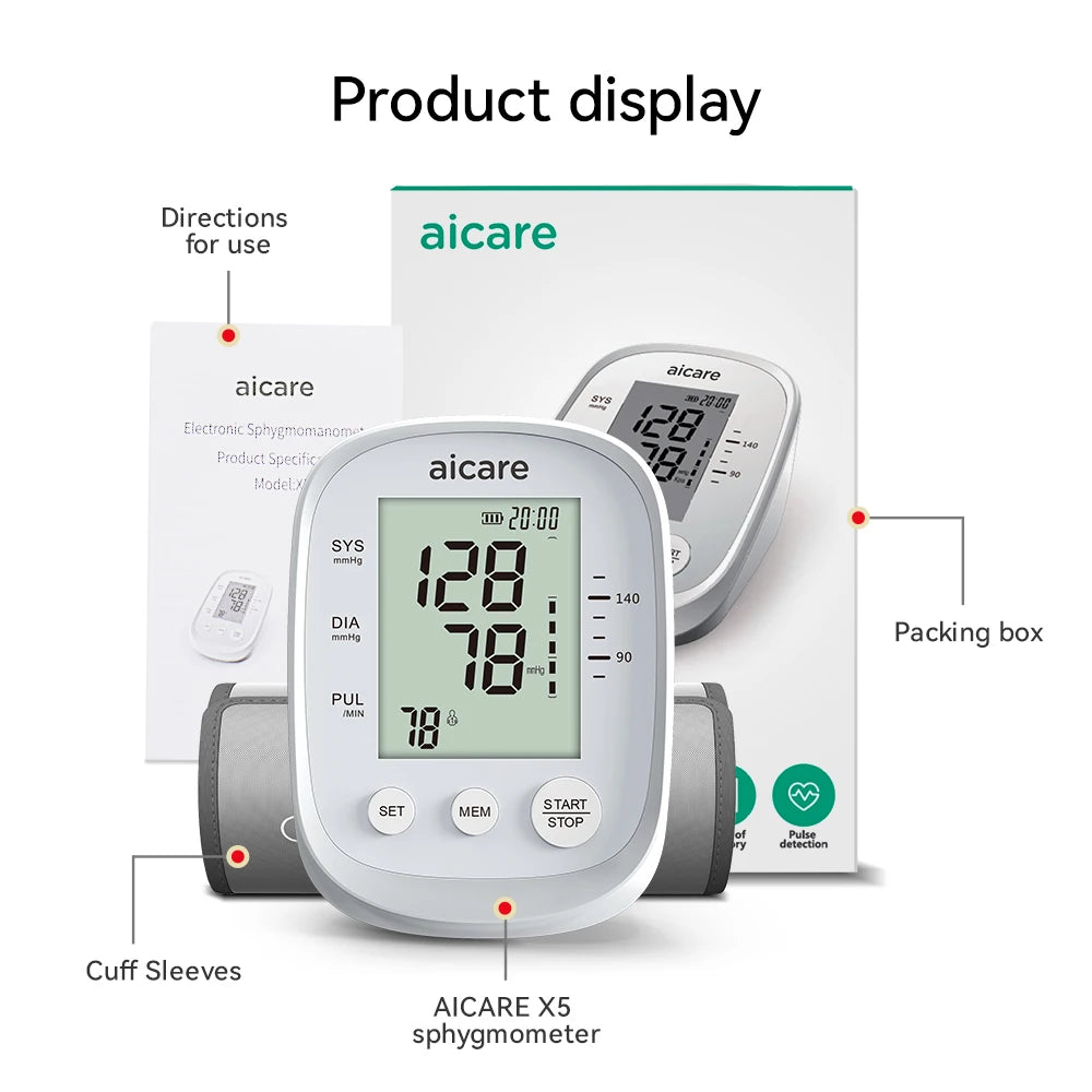 AICARE BP Machine β Automatic Upper Arm with Heart Rate Monitor - HealU