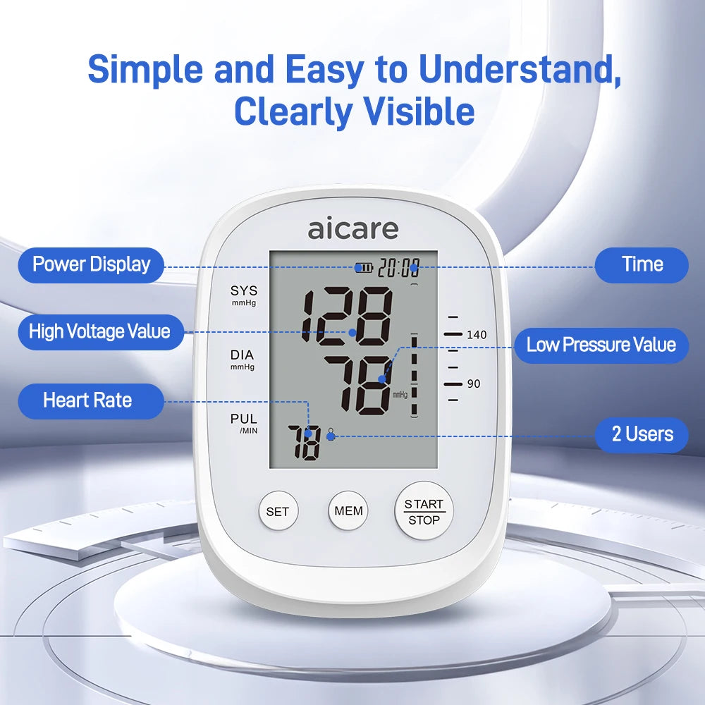AICARE BP Machine β Automatic Upper Arm with Heart Rate Monitor - HealU